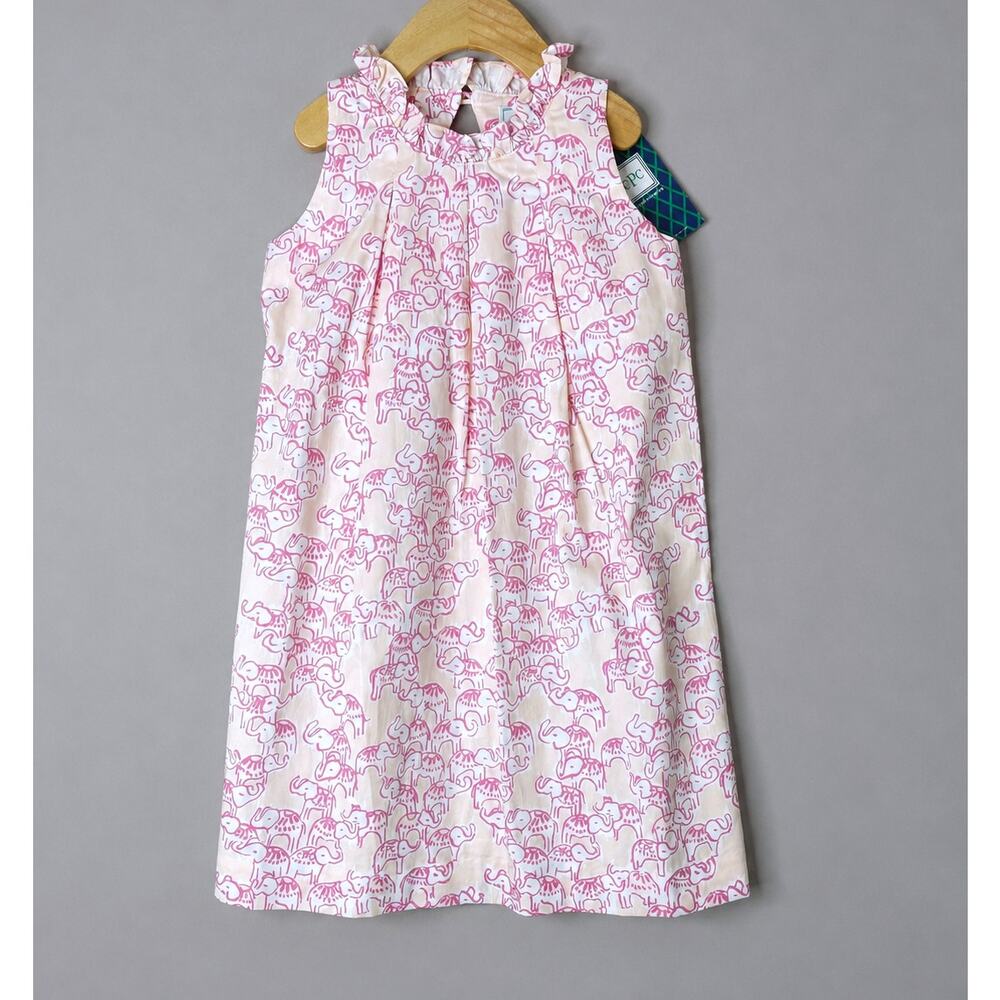 NWT Classic Prep Pink/White Elephants Ruffle Collar Lucy Shift Dress Girls 5 Yrs